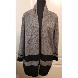 Chicos Career Casual Gray/Black Cardigan Open Front Long Slvs Sweater Sz 1 (M/8)